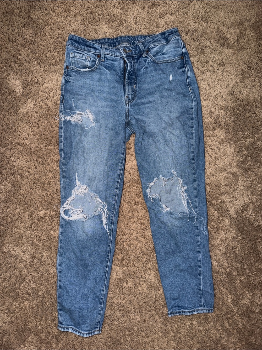 Old Navy Women's Distressed Straight-Leg Jeans in Blue